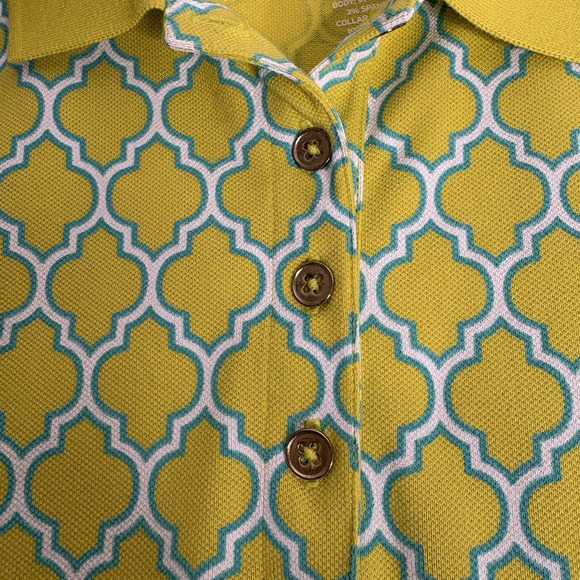 Lands'‎ End Women's Lime Geometric Print Polo Shirt Size XL Preppy Resort Tennis - Picture 3 of 11
